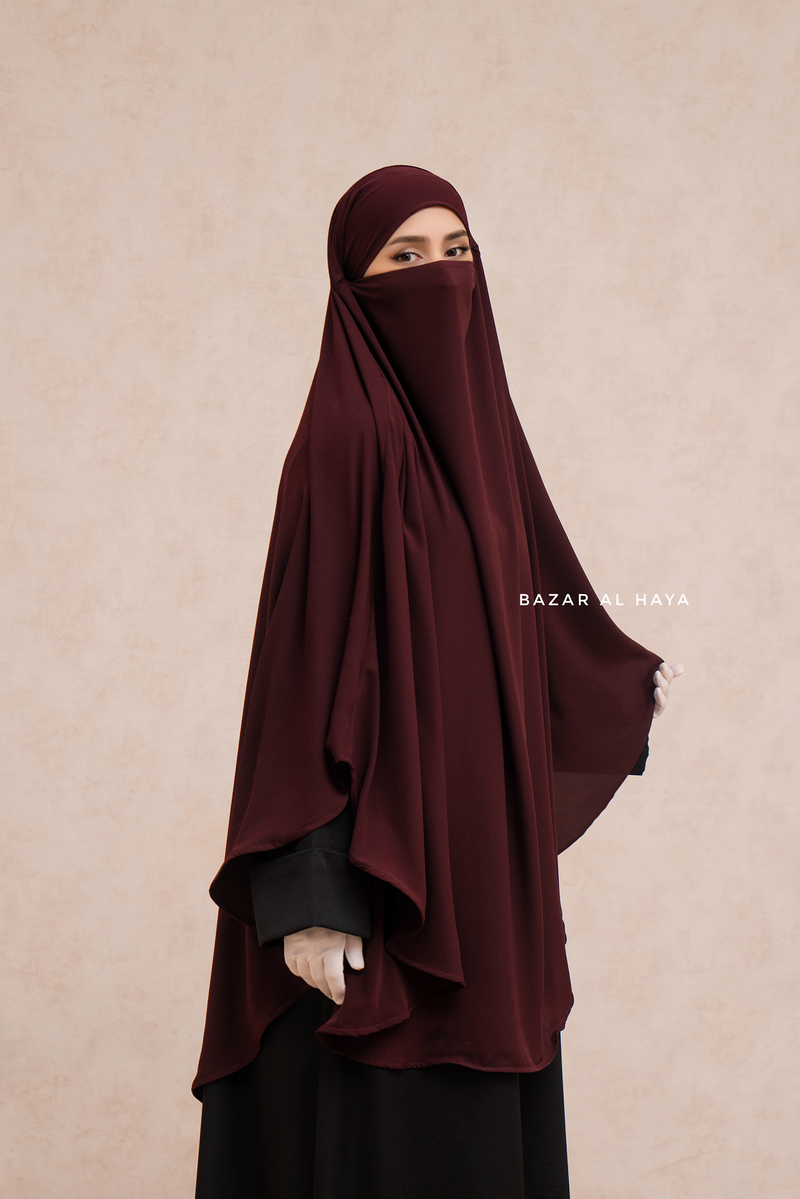 Marwad Maxi Round Diamond Khimar In Burgundy - Crepe, Cotton Extra Long