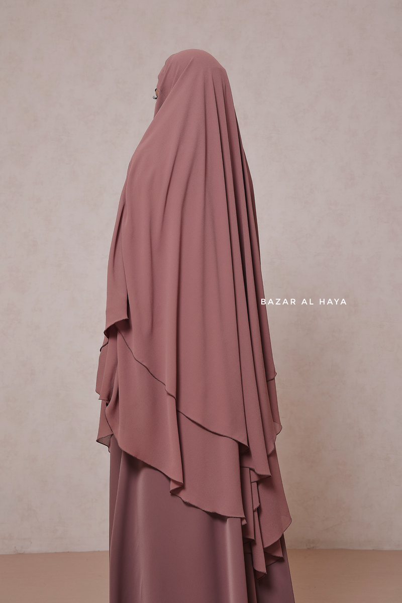 Pari Taupe Rose Two Layered Maxi Diamond Khimar - Crepe Chiffon