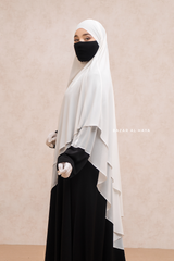 Pari Ivory Two Layered Maxi Diamond Khimar - Crepe Chiffon