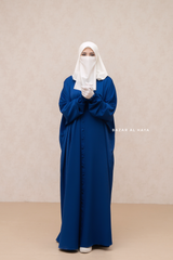 Royal Blue Safa Loose - Fit Abaya With Button Front - Silk Crepe