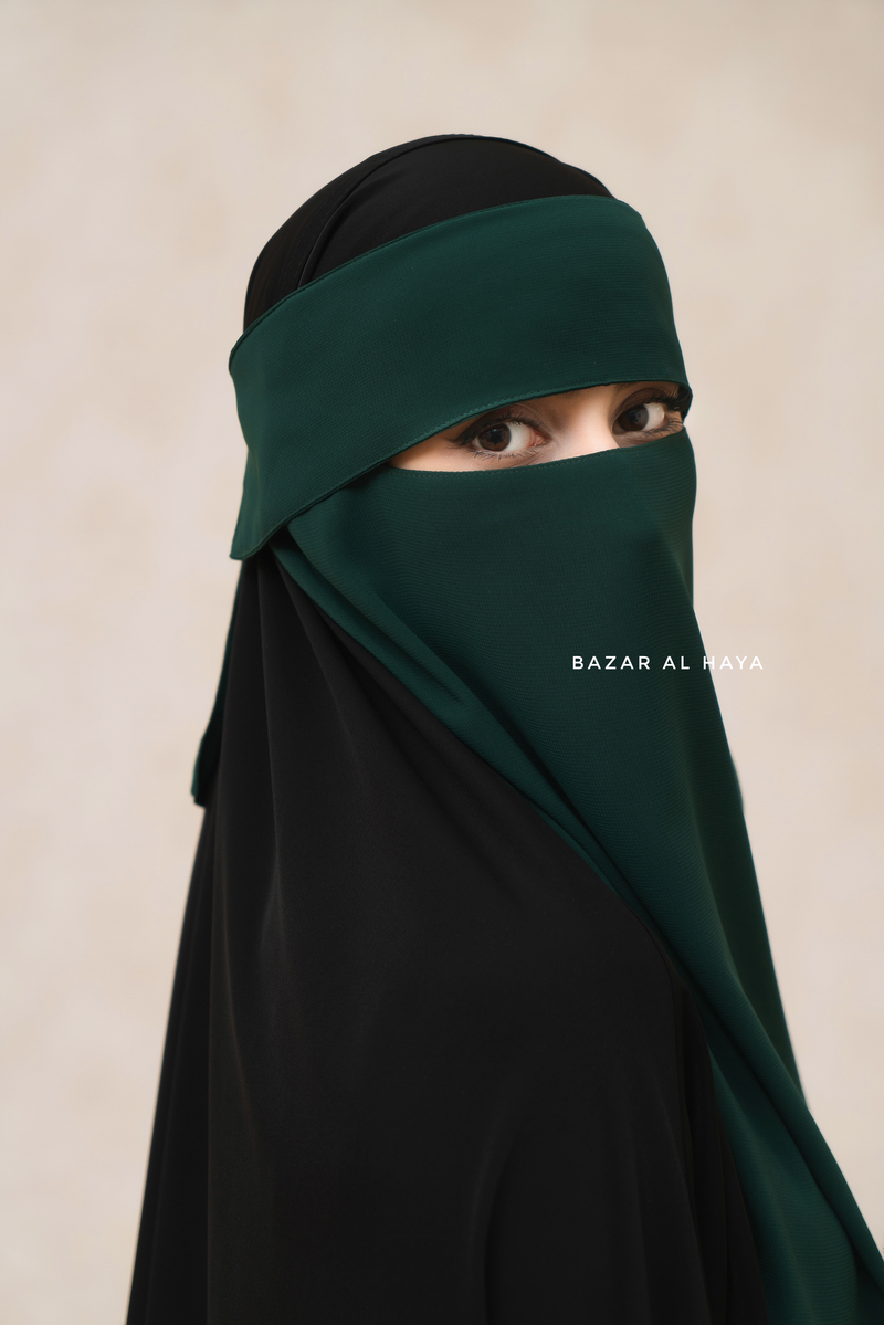 Emerald Green Flap Single Niqab - Super Breathable Veil - Large