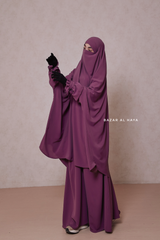 Grape Jahida Two Piece Jilbab With Loose Pants Set - Skirt-Style Shalwar