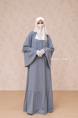 Bushra Dress - Steel Grey Layered Ruffle Sleeve Abaya - Premium Sultansha