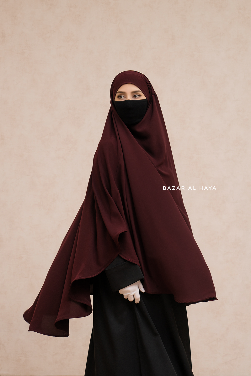 Marwad Maxi Round Diamond Khimar In Burgundy - Crepe, Cotton Extra Long