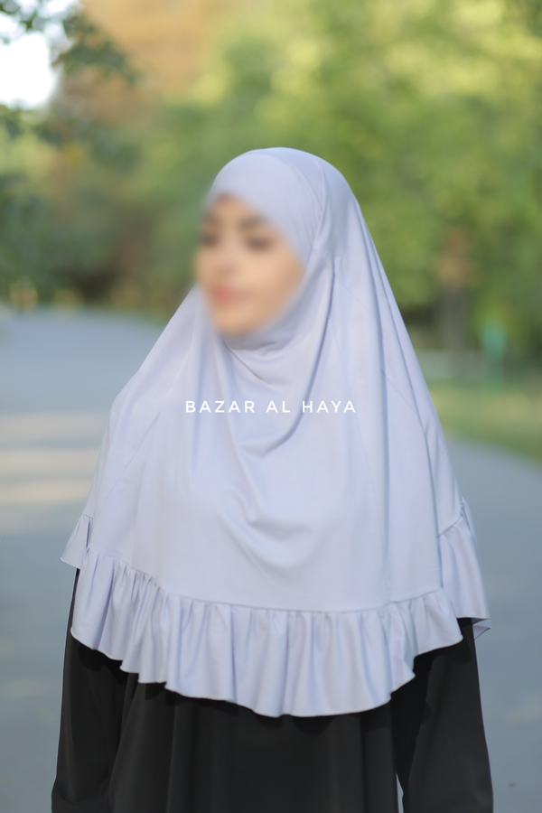 Silver Tieback Ruffle Short Khimar - Soft Cotton