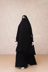 Black  Hoor - Two Piece Jilbab With Skirt Set- Nida