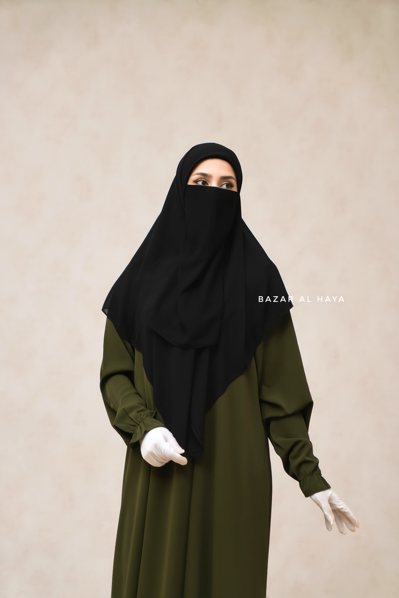 Black Square Scarf With Half Niqab Set - Super Breathable - Medium