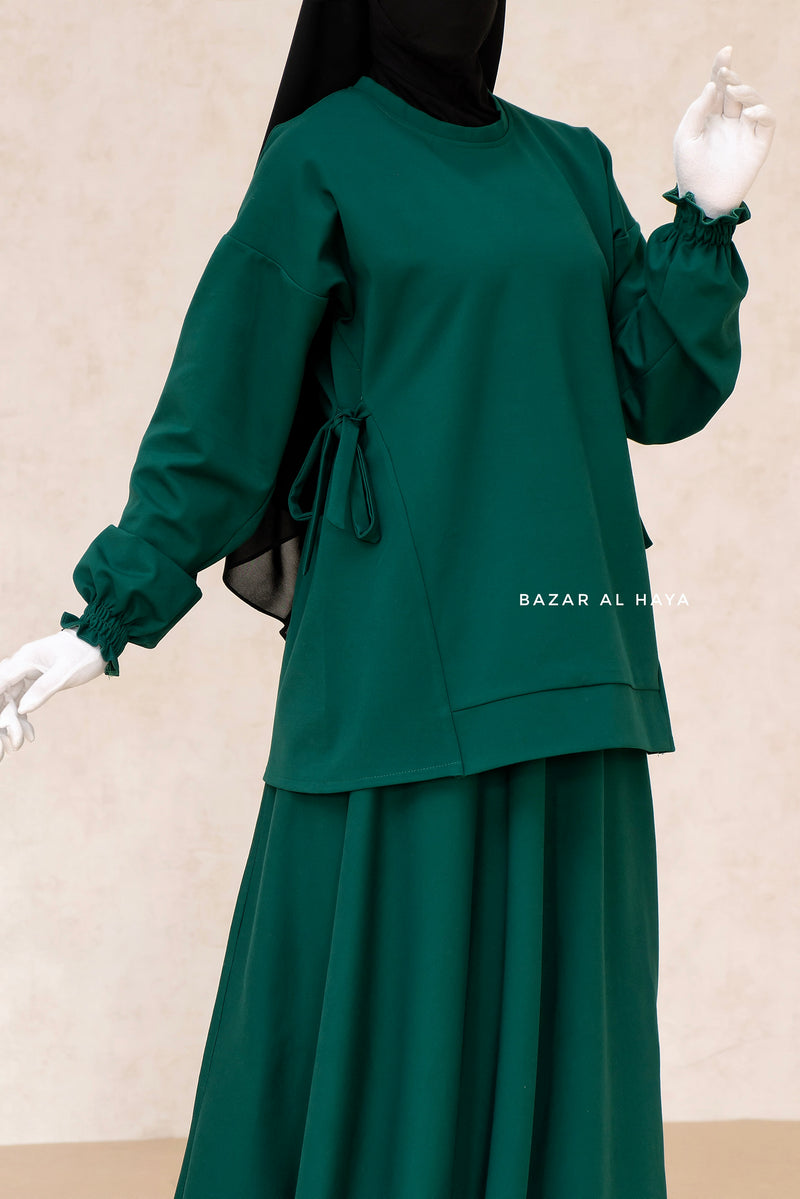 Emerald Elham Two Piece Top & Skirt Set In Cotton - Adjustable Side Straps