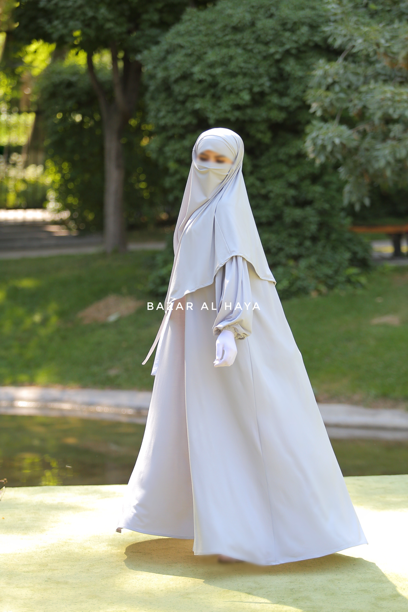 Eliza Two Piece Abaya & Khimar in Silver Cotton Super Soft & Breathable - Cozy