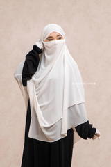 Pari Ivory Two Layered Maxi Diamond Khimar - Crepe Chiffon