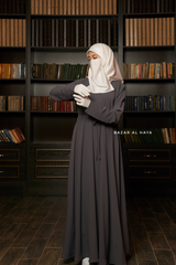 Salam 3 Steel Grey Belted Abaya Dress - Front Zipper & Zipper Sleeves - Nida