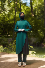 Emerald Modest Swimwear Three Piece Set With Swimdress, Khimar, & Pants - Enjoy The Comfort