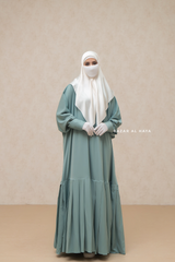 Badra Mint Butterfly Abaya With Flair Bottom & Zipper Sleeves - Silk Crepe