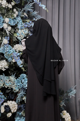 Two Layer Black Flap Niqab - Premium Wool Chiffon - Medium