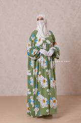 Muna Kiwi Loose Fit Summer Abaya Dress - Viscose Cotton & Daisy Flower Print