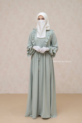 Afsah Mint Ruffle Lightweight Summer Spring Abaya Dress - Soft Breathable Crepe Cotton