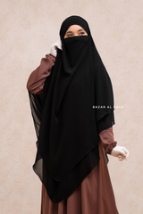 Black Pari Two Layered Diamond Khimar - Crepe Chiffon