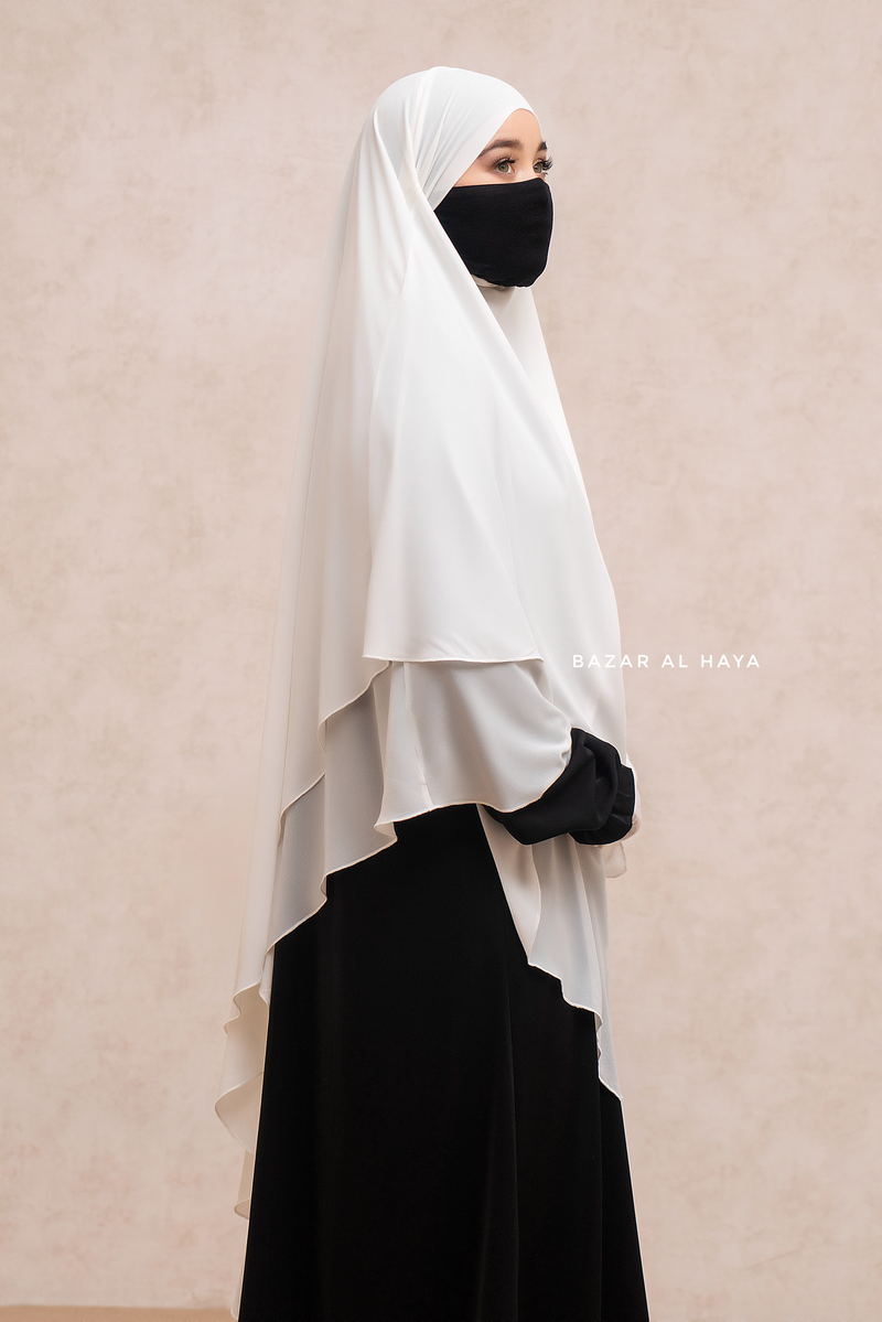 Pari Ivory Two Layered Maxi Diamond Khimar - Crepe Chiffon