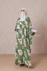 Muna Kiwi Loose Fit Summer Abaya Dress - Viscose Cotton & Daisy Flower Print