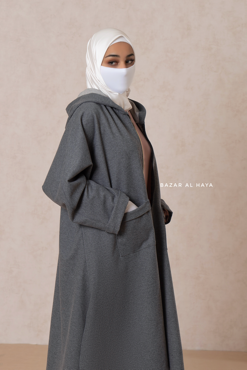 Grey Kinza Warm Hooded Poncho Overcoat - Comfy Oversized- Premium Wool