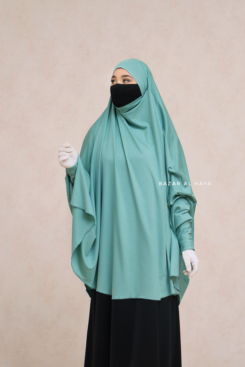 Mint Cotton Abida Khimar With Sleeves - Soft Cotton