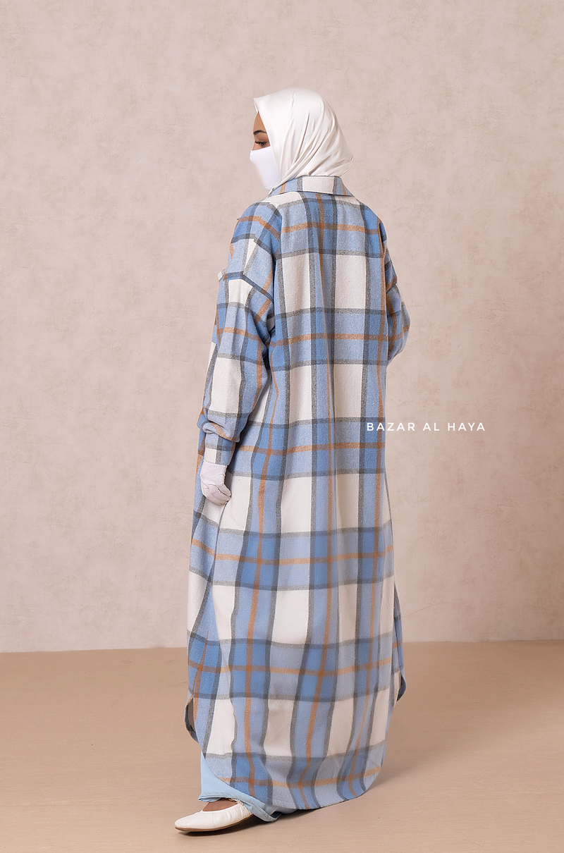 Blue Zada Plaid Shirt Dress In Cotton & Cashmere - Spring/Fall Outfit