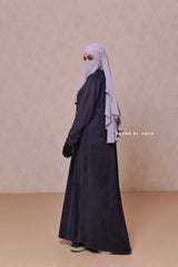 Naval Yamina Front & Sleeve Zipper Abaya Dress With Side Pockets - Textured Suede