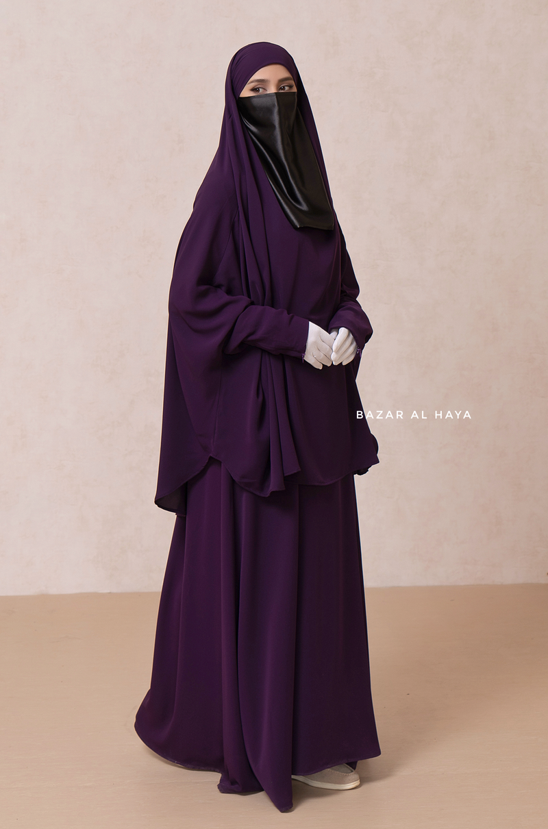 Yasmin Purple Two Piece Jilbab With Dress & Khimar - Loose Style & Light Soft Breathable