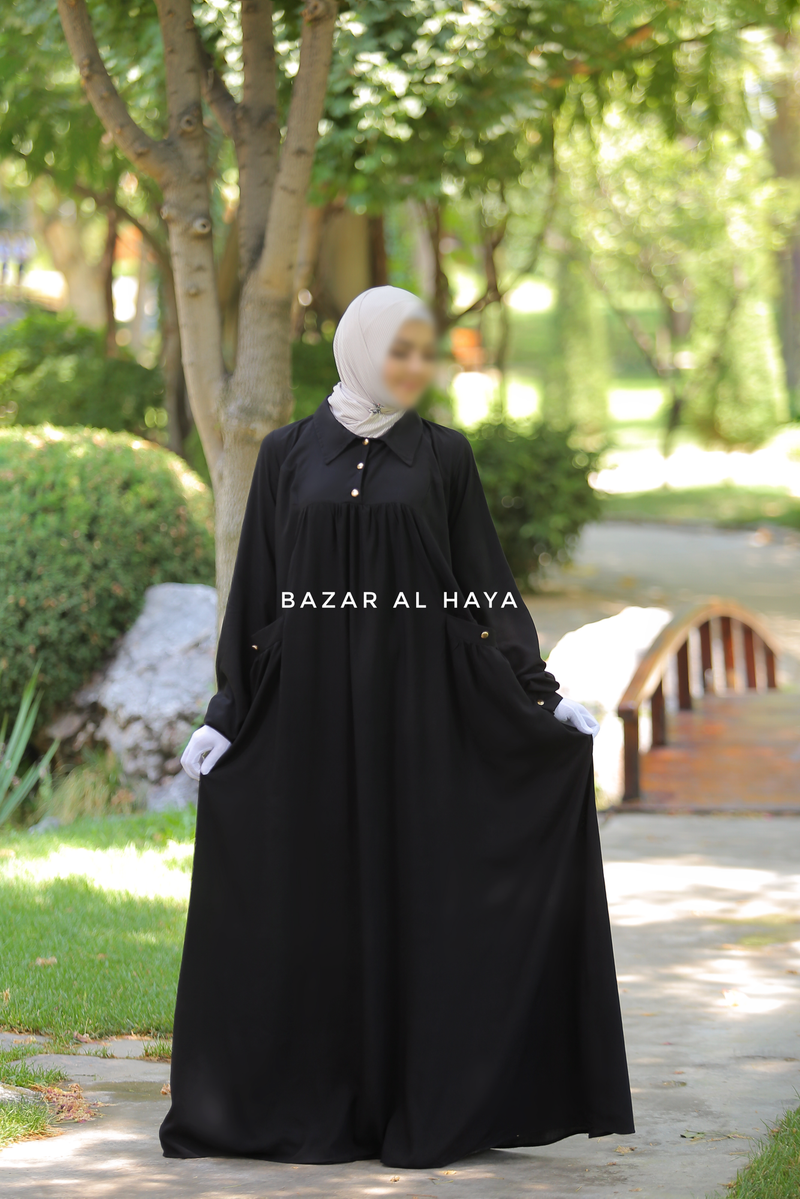 Layla Black Abaya Dress 100% Cotton Summer Relaxed Fit Dress With Pockets