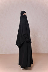 Yasmin Black Two Piece Jilbab With Dress & Khimar - Relaxed Fit, Light, Soft & Breathable