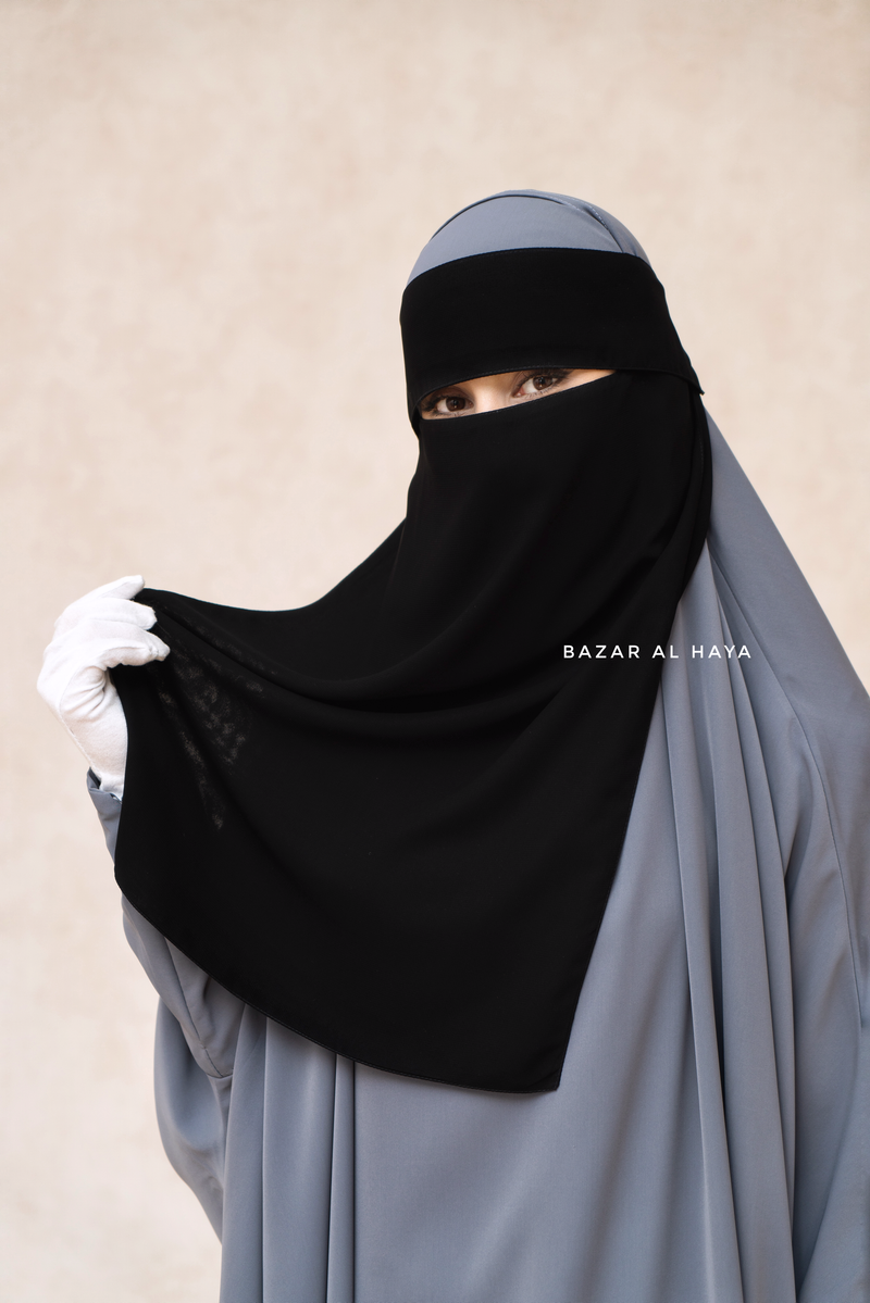 Flap Black Single Niqab - Super Breathable Veil