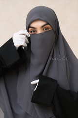 Grey Square Scarf With Half Niqab Set - Super Breathable