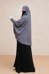 Steel Grey Cotton Abida Khimar With Sleeves - Soft Cotton