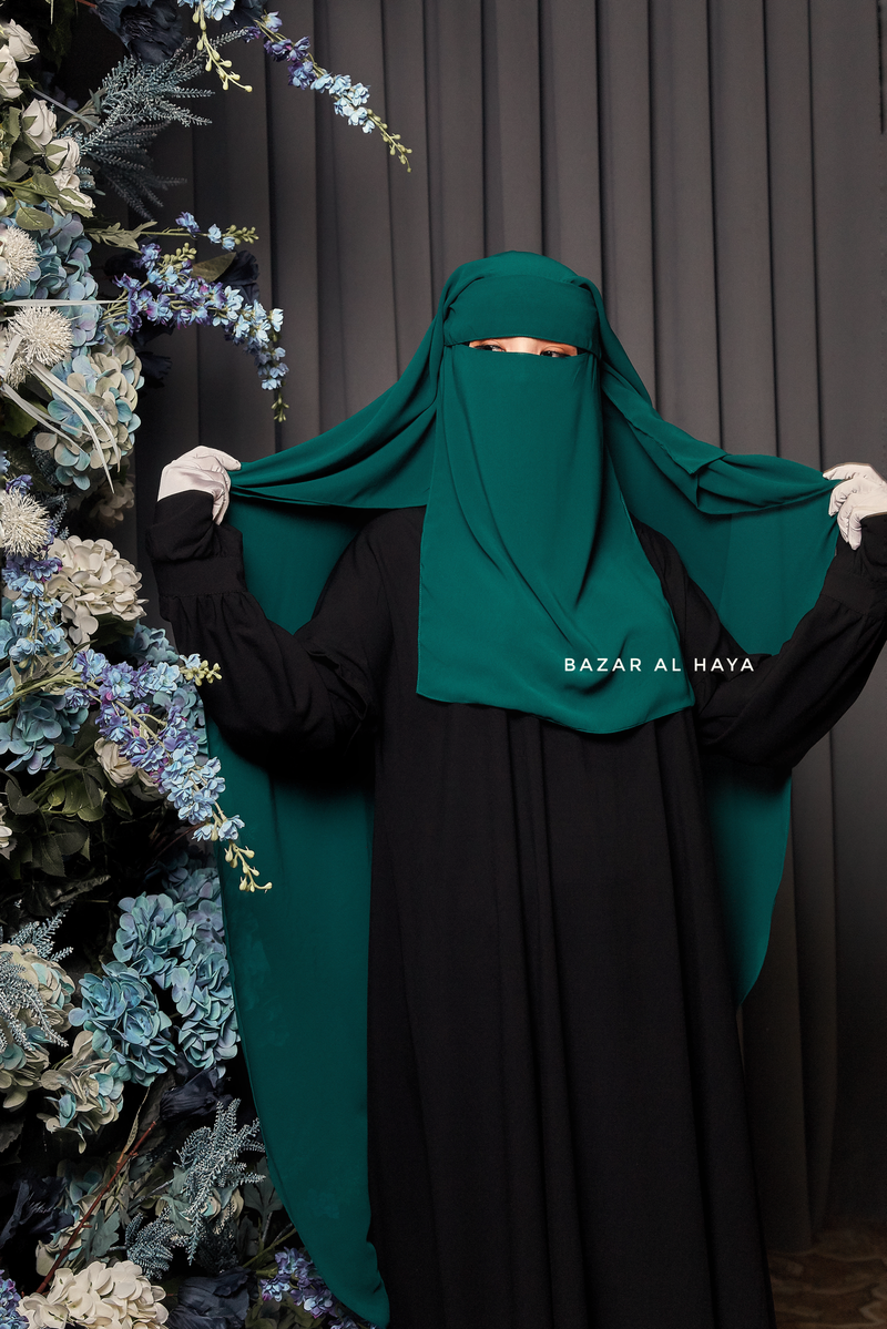 Two Layer Emerald Flap Niqab - Wide & Super Breathable Veil