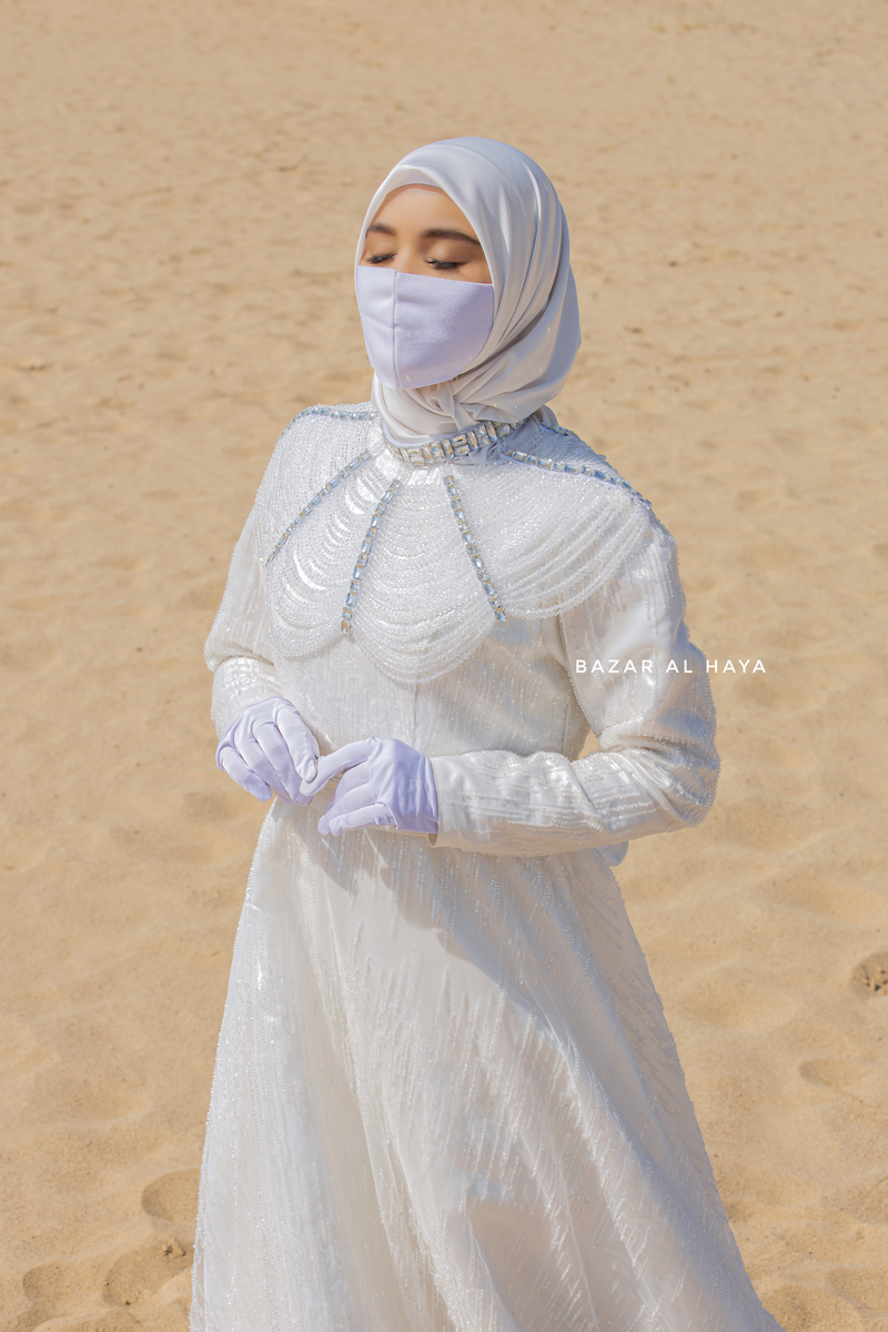 Zoya Bridal Wedding Dress With Shoulder Piece Silk & Sequinned Lace - Walima & Wedding & Nikkah