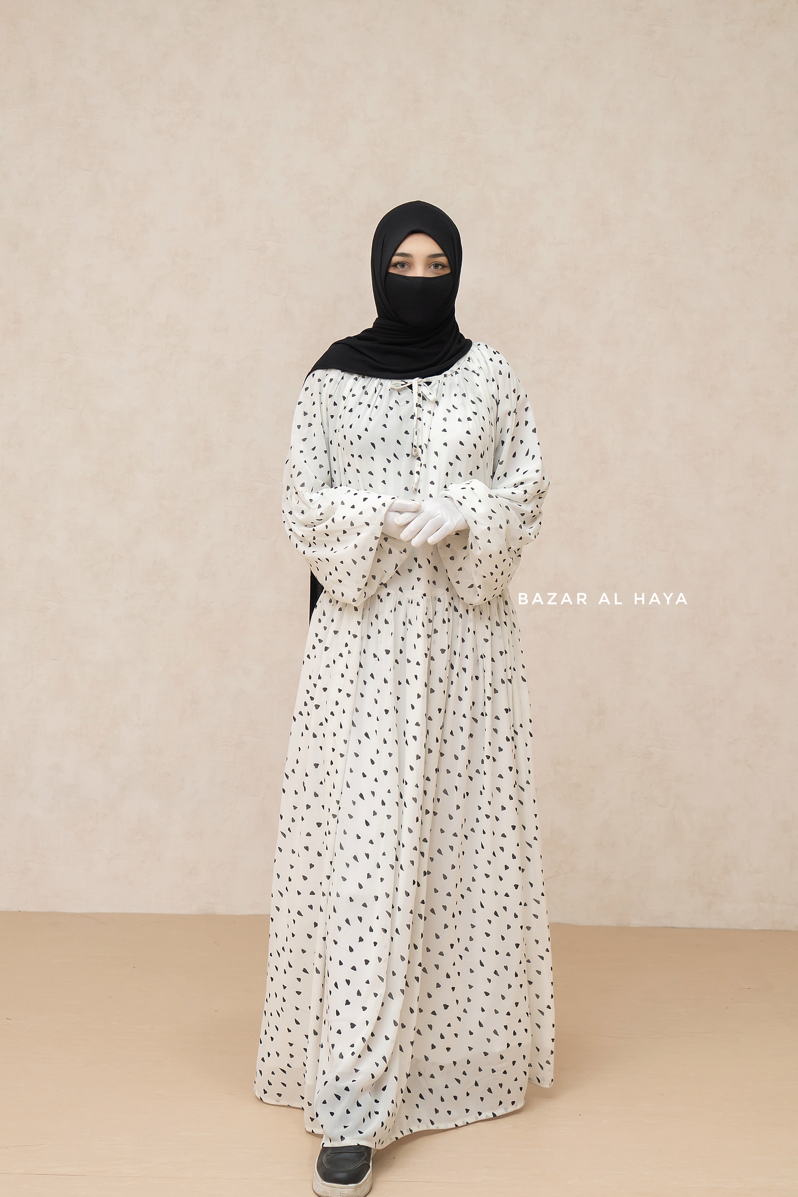 White Amira Chiffon With Tie Neck Strings Abaya Dress