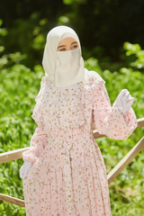 Surayya Pink Chiffon Abaya Dress With Floral Print - Ruffled Design