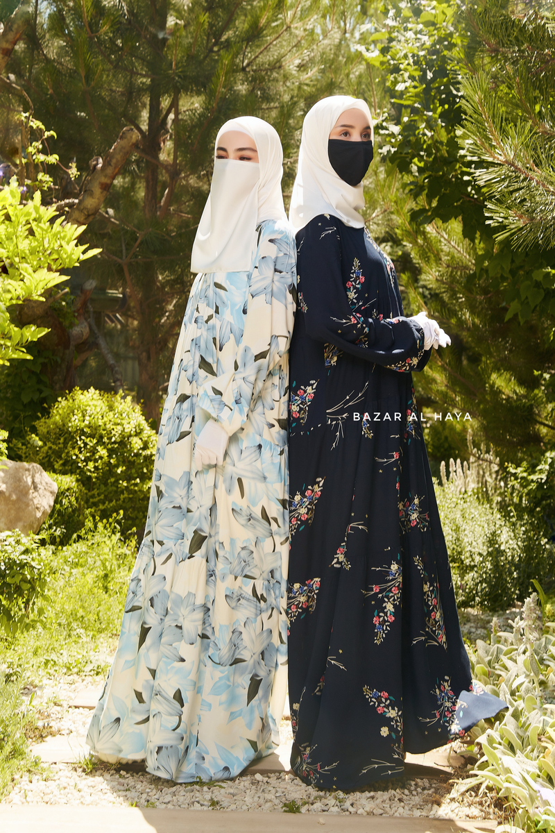 Sadia Floral Dress In 100% Cotton Summer Tiered Style Abaya - Front Zipper