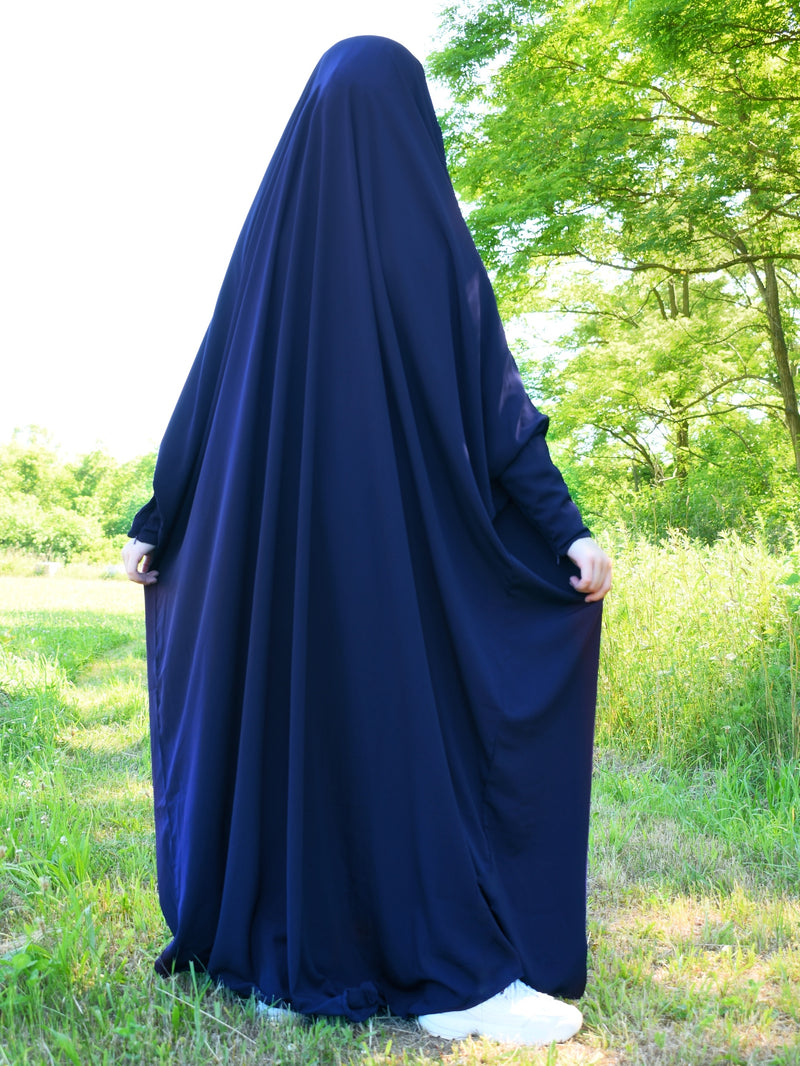 Sarah One Piece Navy Blue Jilbab - Zipper Sleeves - Silk Crepe