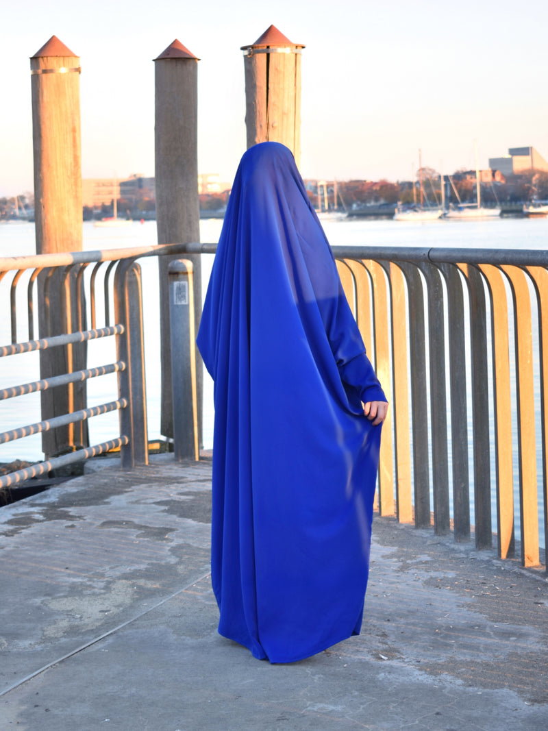 Sarah One Piece Royal Blue Jilbab - Zipper Sleeves - Silk Crepe