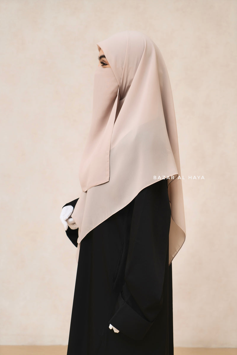 Creme Beige Scarf With Half Niqab Set - Super Breathable - Medium & Large