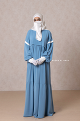 Mubina Sky Blue Tiered Abaya Dress - Loose & Wide In Nidha