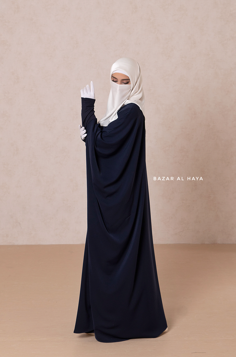 Navy Faraasha Butterfly Wide Abaya - Silk Crepe