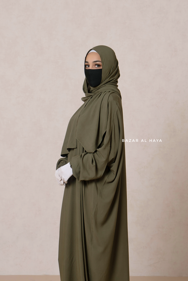 Olive Prayer / Salah Dress One Piece Jilbab 100% Cotton - Super Breathable Comfy Style