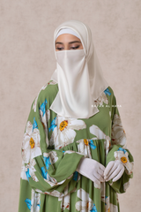 Muna Kiwi Loose Fit Summer Abaya Dress - Viscose Cotton & Daisy Flower Print