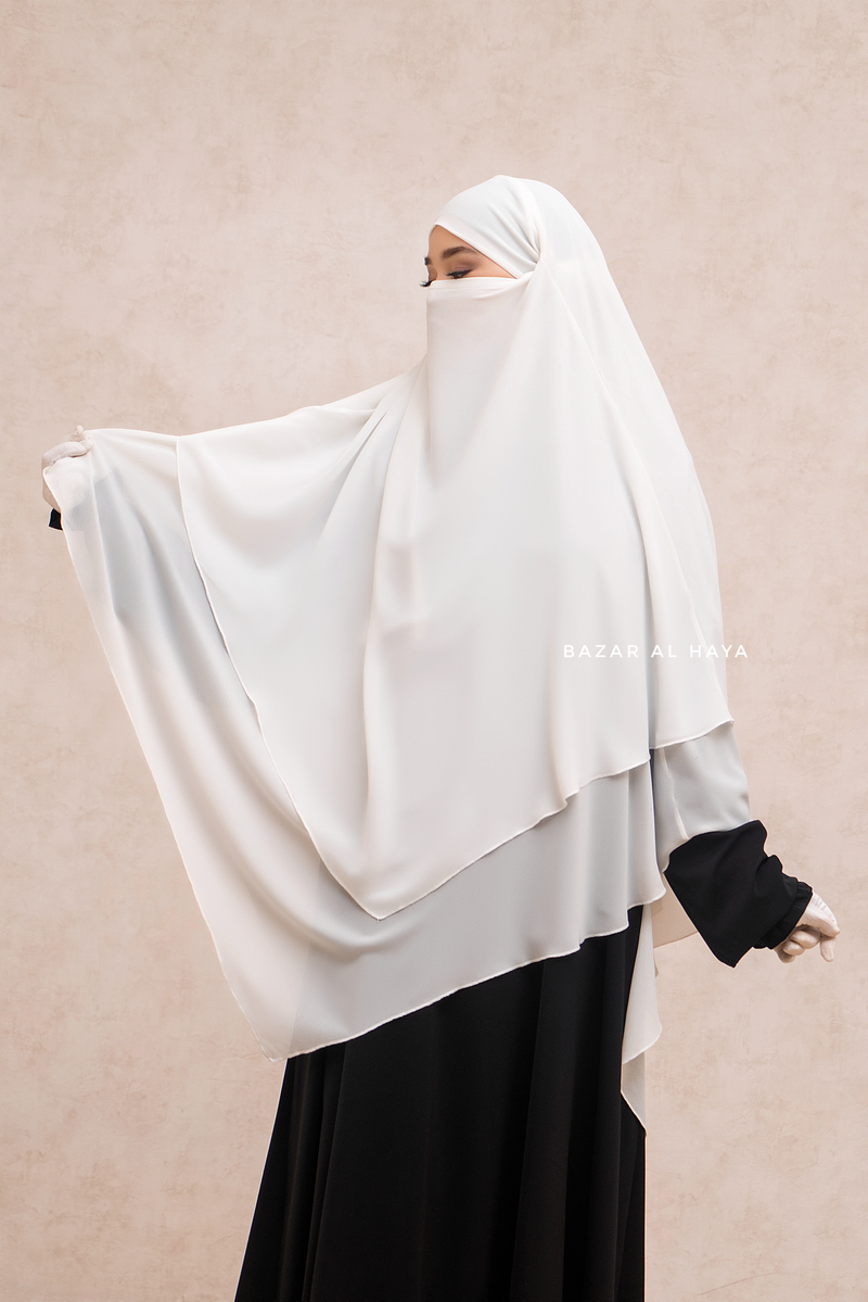 Pari Ivory Two Layered Maxi Diamond Khimar - Crepe Chiffon