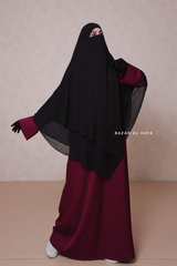 Black Pari Two Layered Maxi Diamond Khimar - Crepe Chiffon