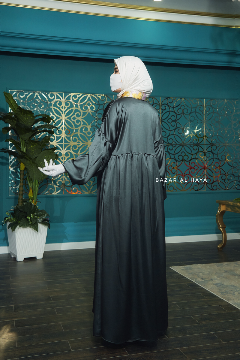 Nari Rubber Tree Loose Fit Abaya Dress With Snap Buttons - Pure Silk