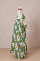 Muna Kiwi Loose Fit Summer Abaya Dress - Viscose Cotton & Daisy Flower Print