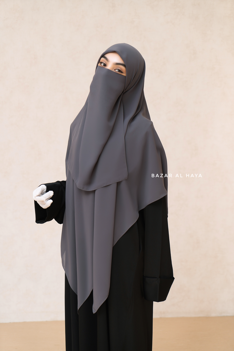 Grey Square Scarf With Half Niqab Set - Super Breathable